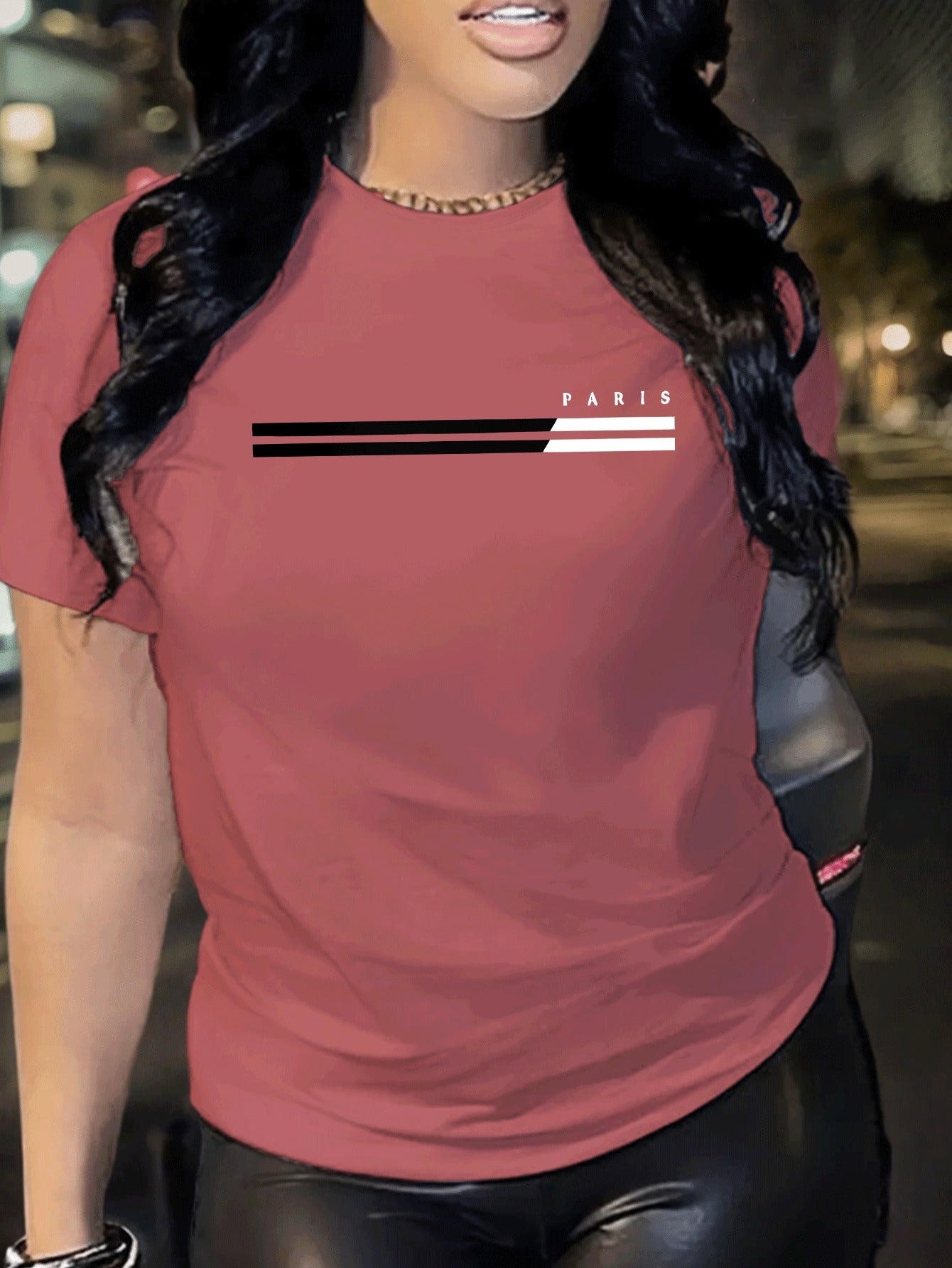 1pc Paris Graphic Print Women'S Casual Summer T-Shirt - Red, Short Sleeve, Round Neck, Polyester Blend, Comfort Fit, Casual Wear | Graphic Tee | Comfortable Fit