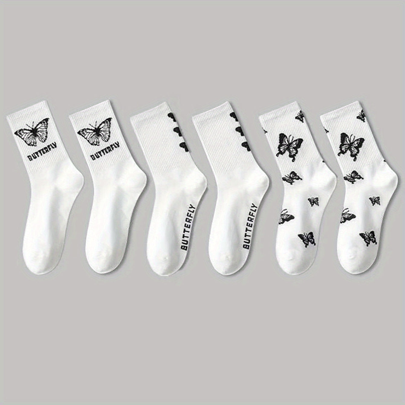 New Solid Color Black and White Butterfly Socks, Street Style Couple Socks for Men and Women