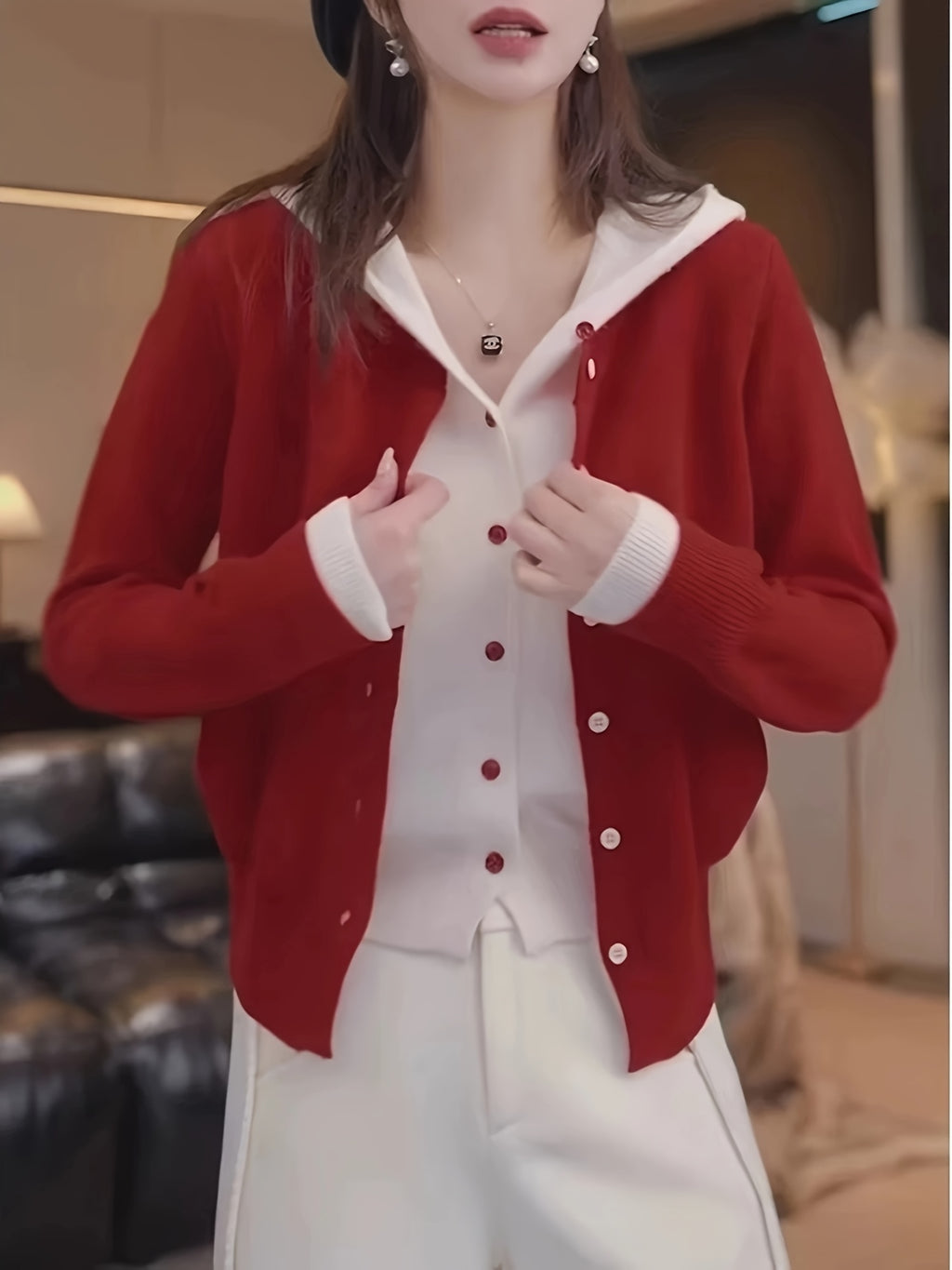 Women's Two-Piece Sweater Set, Pink Hooded Cardigan and Pullover, New Long-Sleeve Top for Spring\u002FAutumn Season