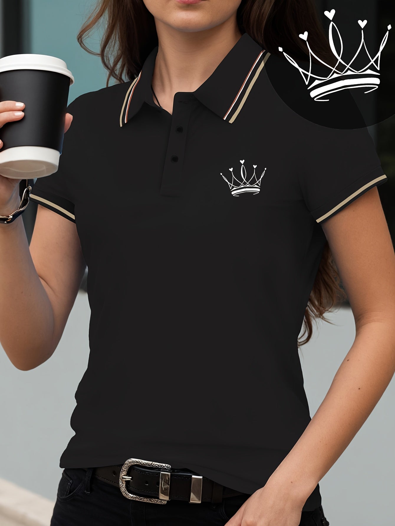 Women's Shirt Short Sleeve T-shirt with Crown Pattern Print