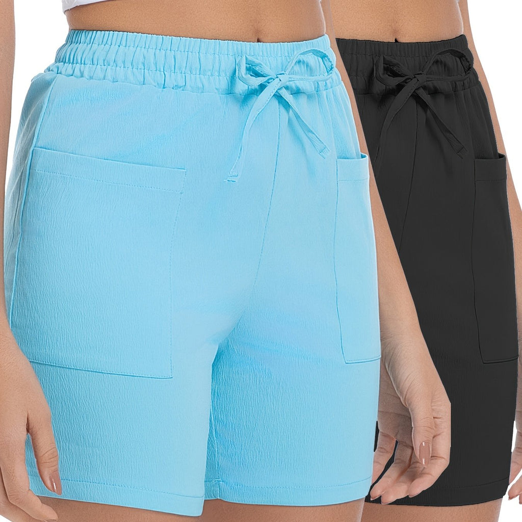 Women'S Casual Outdoor Shorts - Lightweight, Drawstring Waist, Front Zipper Pocket, Breathable Fabric, Perfect for Hiking & Summer Adventures, Hiking Accessories