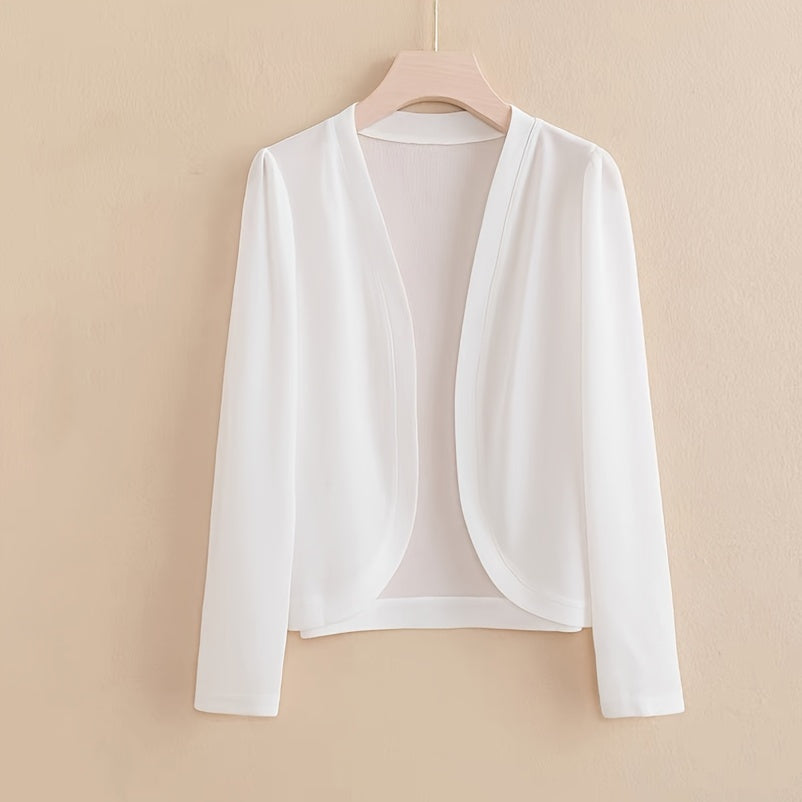 Women's Elegant Long Sleeve Cardigan - Open Front Shawl Design, Breathable Windproof Sunscreen Polyester, 4 Colors (Olive Green\u002FRed\u002FGreen\u002FWhite) for Mature Style & All-Day Comfort, Cardigan, Casual Layering Piece, Lightweight Fabric