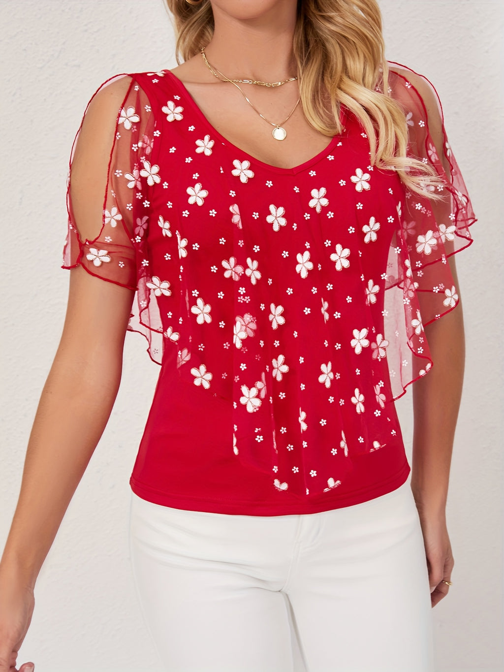 Women's Elegant Tropical Floral Print Short Sleeve T-Shirt - 100% Polyester, Lightweight 170gsm, Moderate Stretch, Spring Summer Fall Casual Top