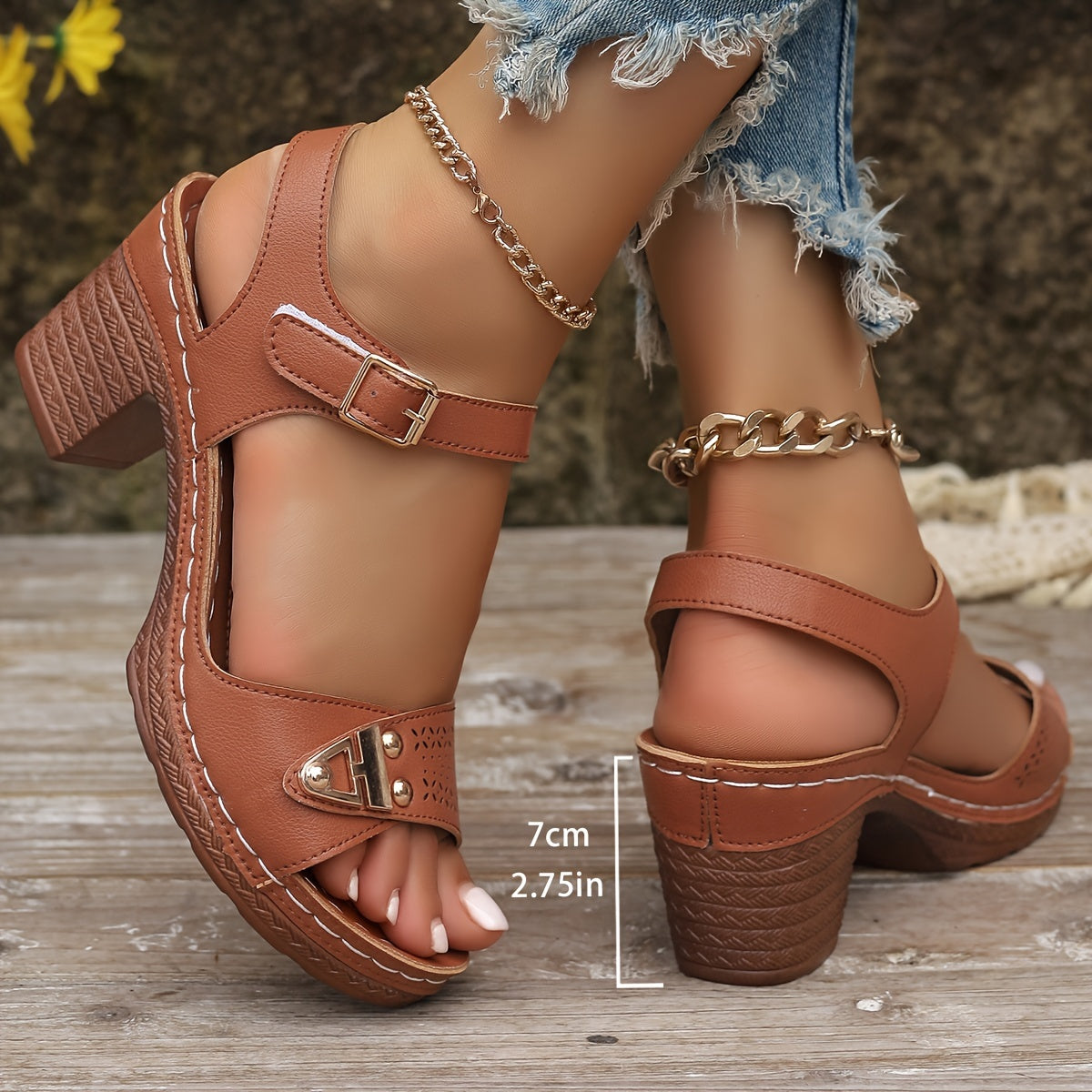 Women's Chunky Heel Sandals, Fashionable Open-Toe High Heels, Fashionable Hollow Design High Heels