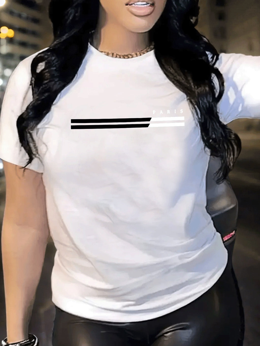 1pc Paris Graphic Print Women'S Casual Summer T-Shirt - Red, Short Sleeve, Round Neck, Polyester Blend, Comfort Fit, Casual Wear | Graphic Tee | Comfortable Fit