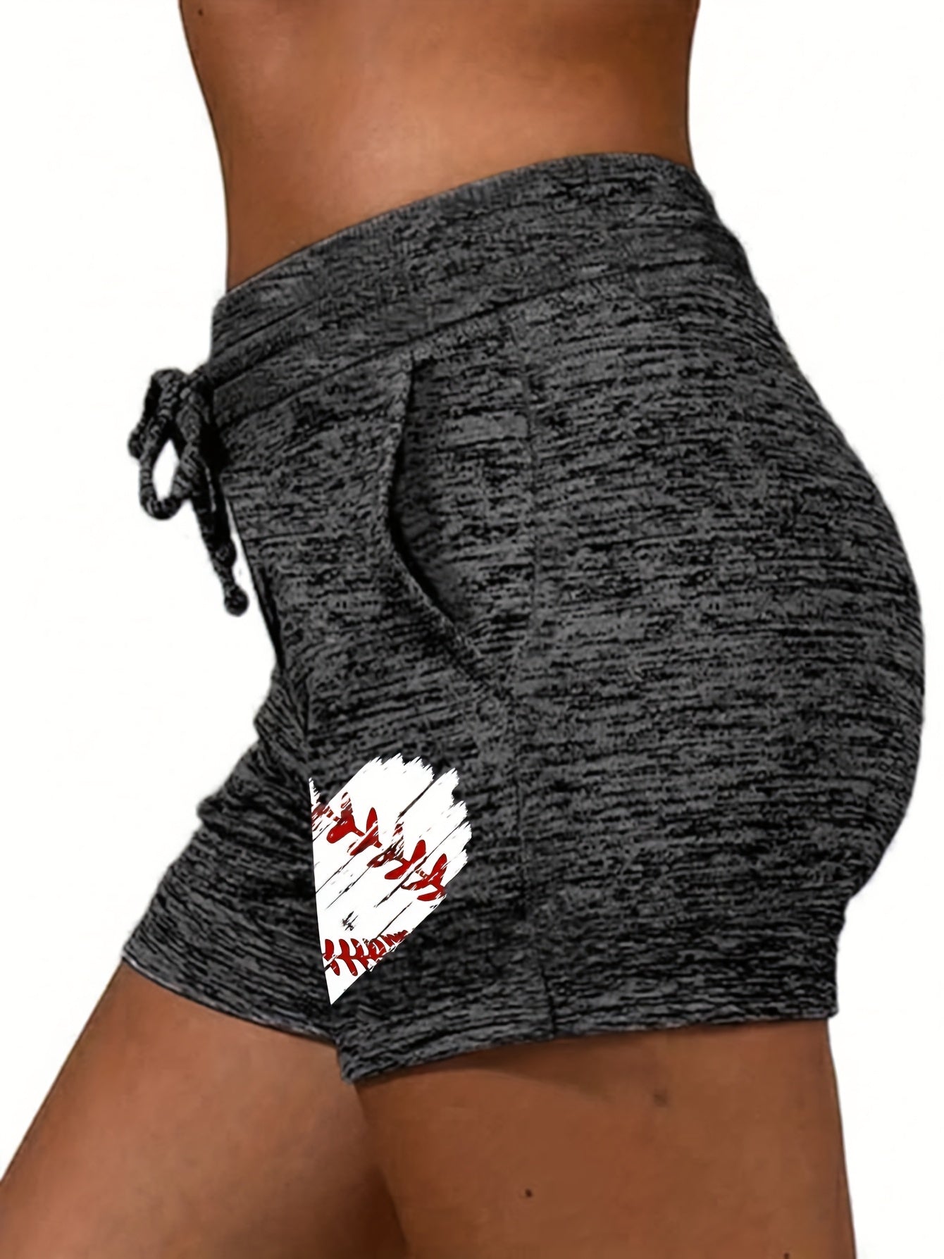 Women'S Casual Baseball Heart Print Drawstring Shorts - Lightweight, Comfortable Summer Loungewear with Ribbed Design and Front Pockets