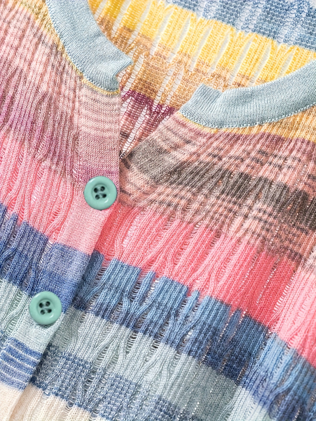 Women'S Casual Rainbow Striped Short Sleeve Cardigan - Comfortable Polyester Knit, Breathable & Stylish, Round Neck, Summer Top, Casual Summer Top|Striped Cardigan|Knit Construction, Ladies Cardigan