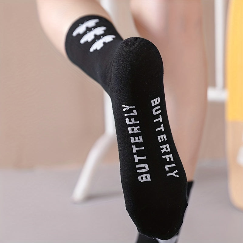 New Solid Color Black and White Butterfly Socks, Street Style Couple Socks for Men and Women