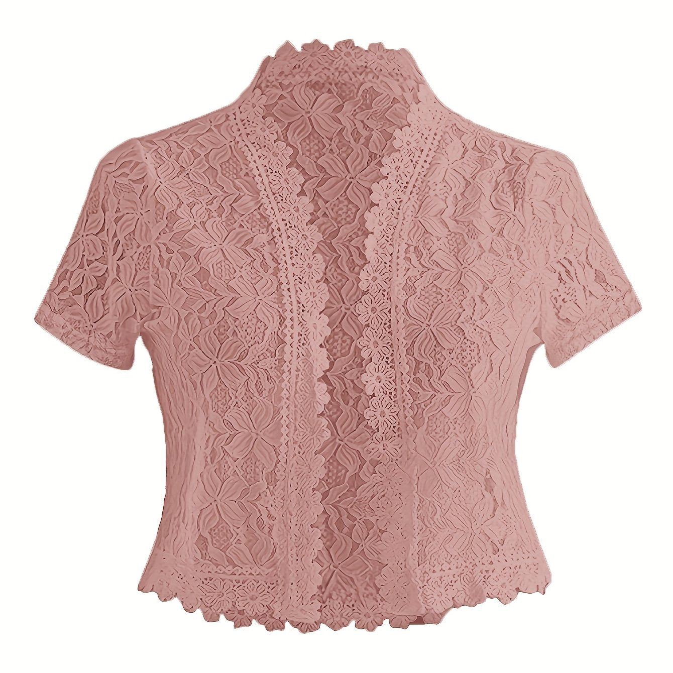 Summer Solid Color Lace Patchwork Casual Open Front Jacket For Holiday Party Clothes