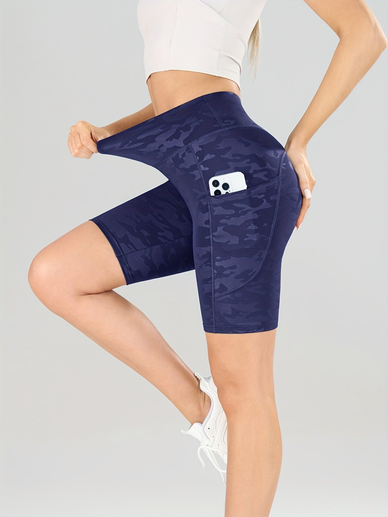 Women'S High-Waisted Camo Yoga Shorts - Stretchy, Breathable, Moisture-Wicking, Ideal for Running, Yoga, and Outdoor Fitness, Summer Workout Gear|Camouflage Pattern|Stretchy Fabric