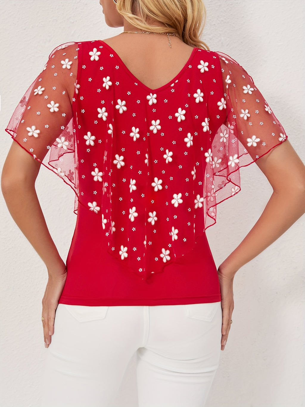 Women's Elegant Tropical Floral Print Short Sleeve T-Shirt - 100% Polyester, Lightweight 170gsm, Moderate Stretch, Spring Summer Fall Casual Top