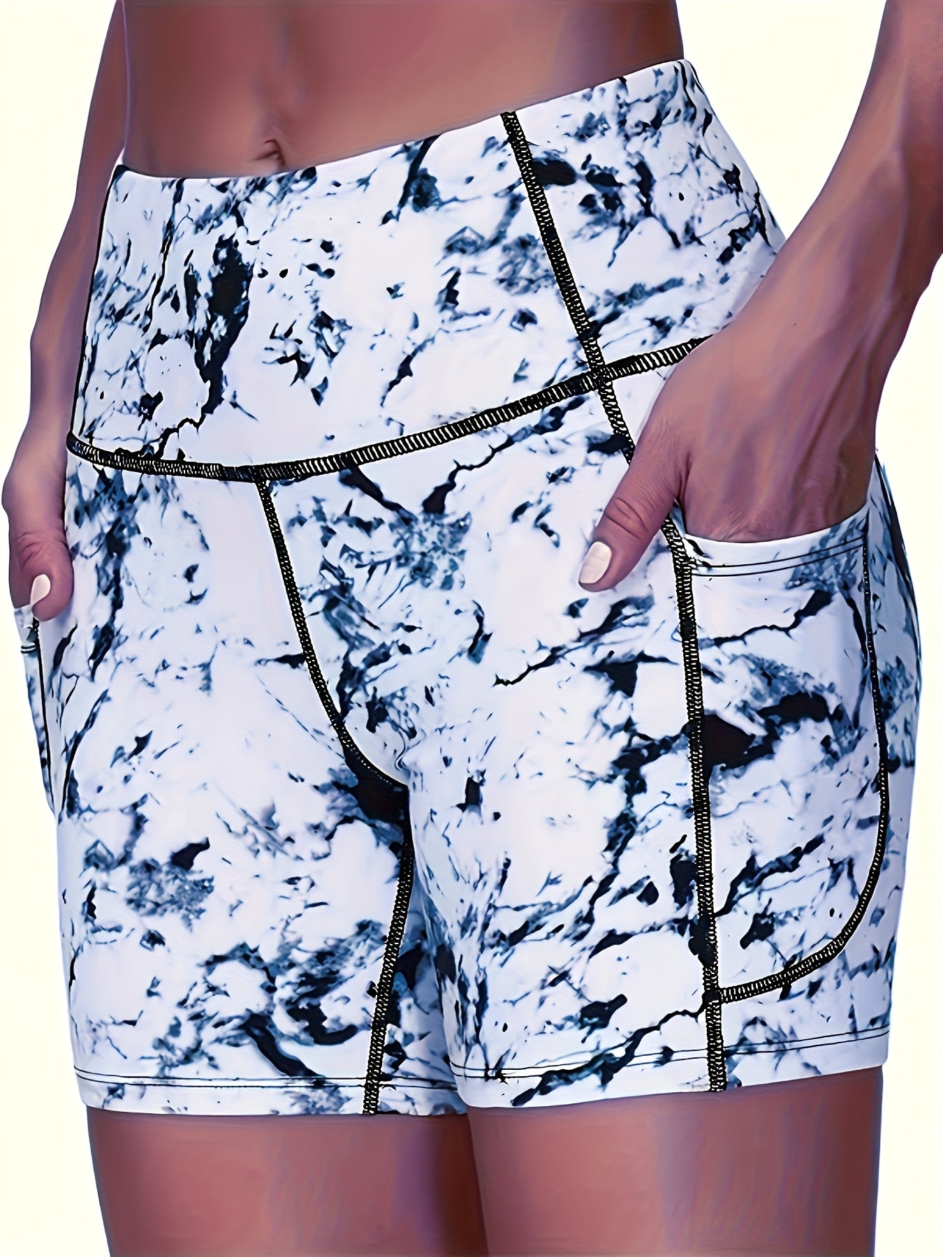 3pcs Women'S High-Waist Yoga Shorts with Pockets - Stretchy, Breathable & Moisture-Wicking Activewear in Vibrant Floral Prints for Fitness, Running, and Casual Attir