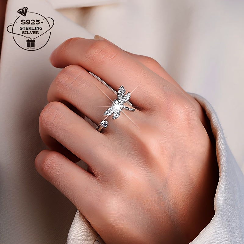1pc 925 Silver Elegant Rotatable Dragonfly Adjustable Ring for Women's Daily Wear and Gift Giving