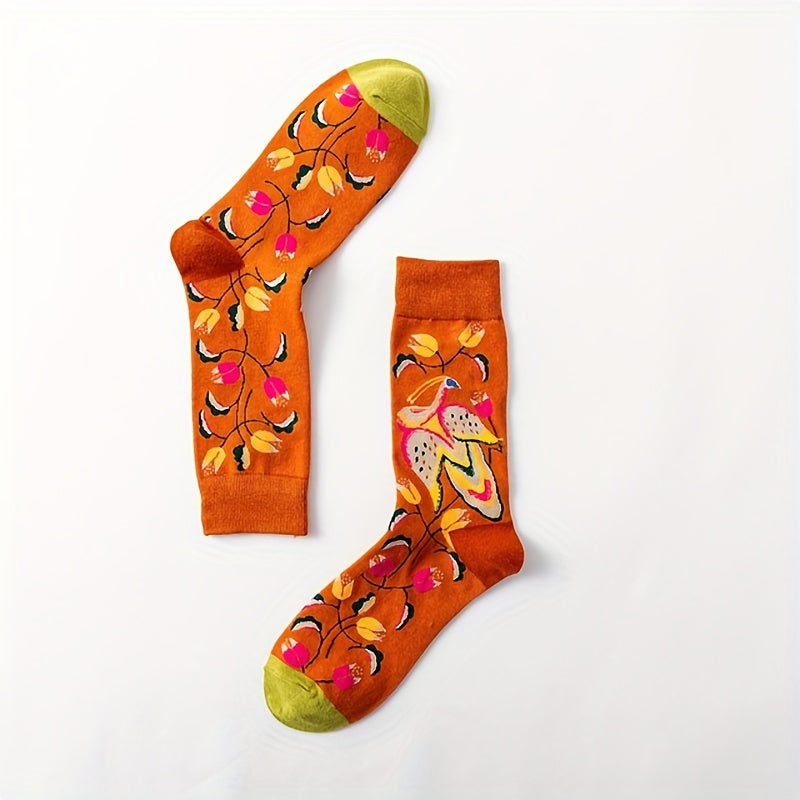 5 Pairs Socks Cartoon Art Flower Plant Kawaii Funny Casual Sock Hosiery Streetwear Harajuku Crew Sox