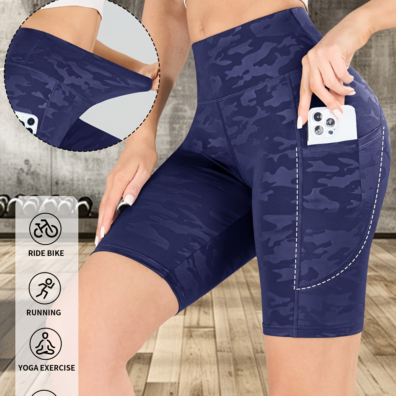 Women'S High-Waisted Camo Yoga Shorts - Stretchy, Breathable, Moisture-Wicking, Ideal for Running, Yoga, and Outdoor Fitness, Summer Workout Gear|Camouflage Pattern|Stretchy Fabric