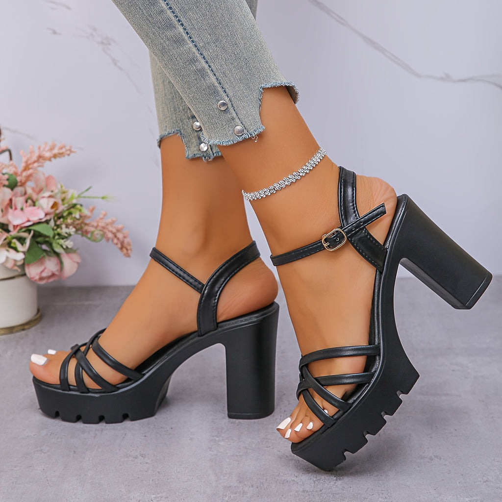 Women's High Heels with Buckle, Thick Heel, Comfortable and Fashionable Casual Shoes