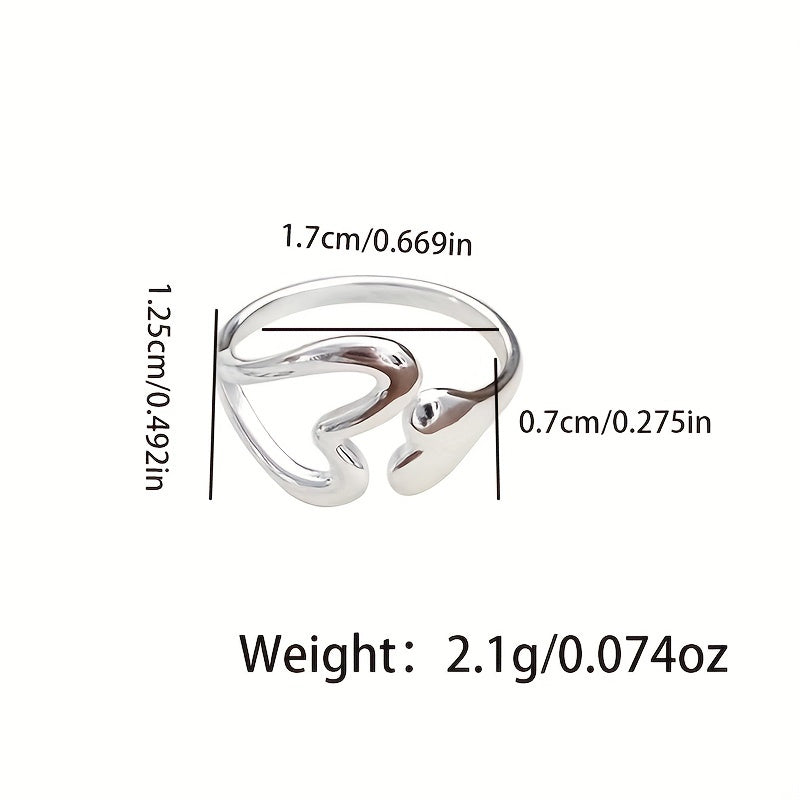 1pc 925 Pure Silvery Adjustable Ring with Hollow Heart Opening Ring Wall Niche Design Jewelry Decoration