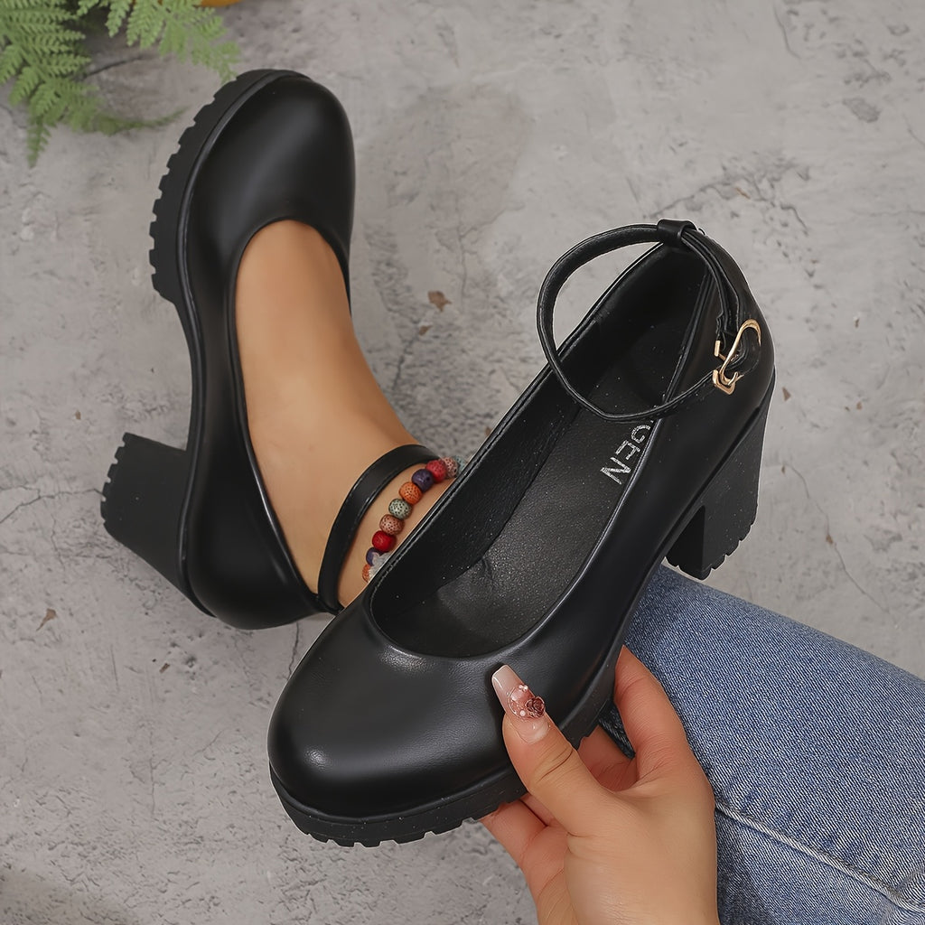 Women'S High Heel Block Heels, Solid Color Plain Toe High Heel Shoes, Lightweight Man Made Materials Upper, Rubber Sole, All-Season Sexy Style