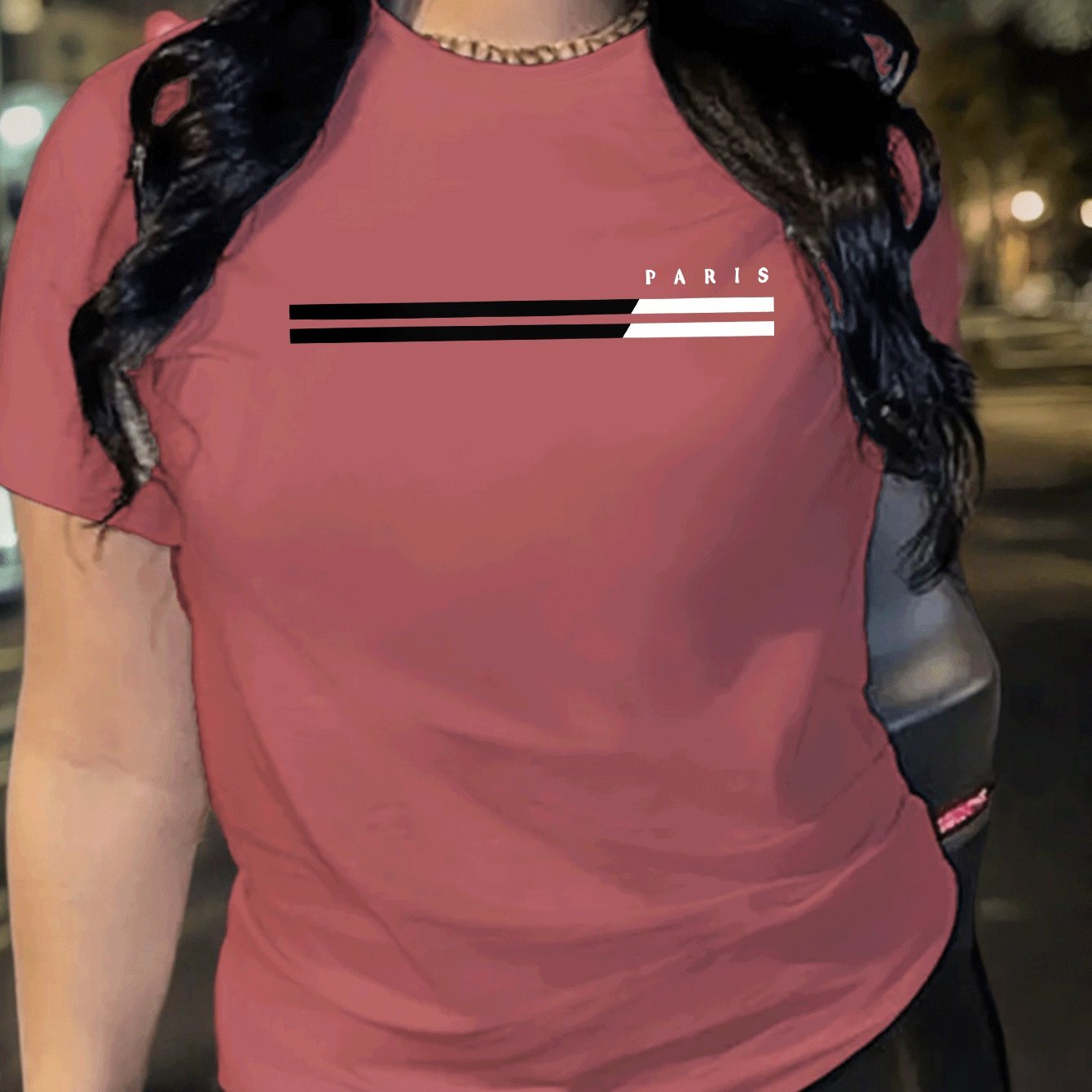 1pc Paris Graphic Print Women'S Casual Summer T-Shirt - Red, Short Sleeve, Round Neck, Polyester Blend, Comfort Fit, Casual Wear | Graphic Tee | Comfortable Fit