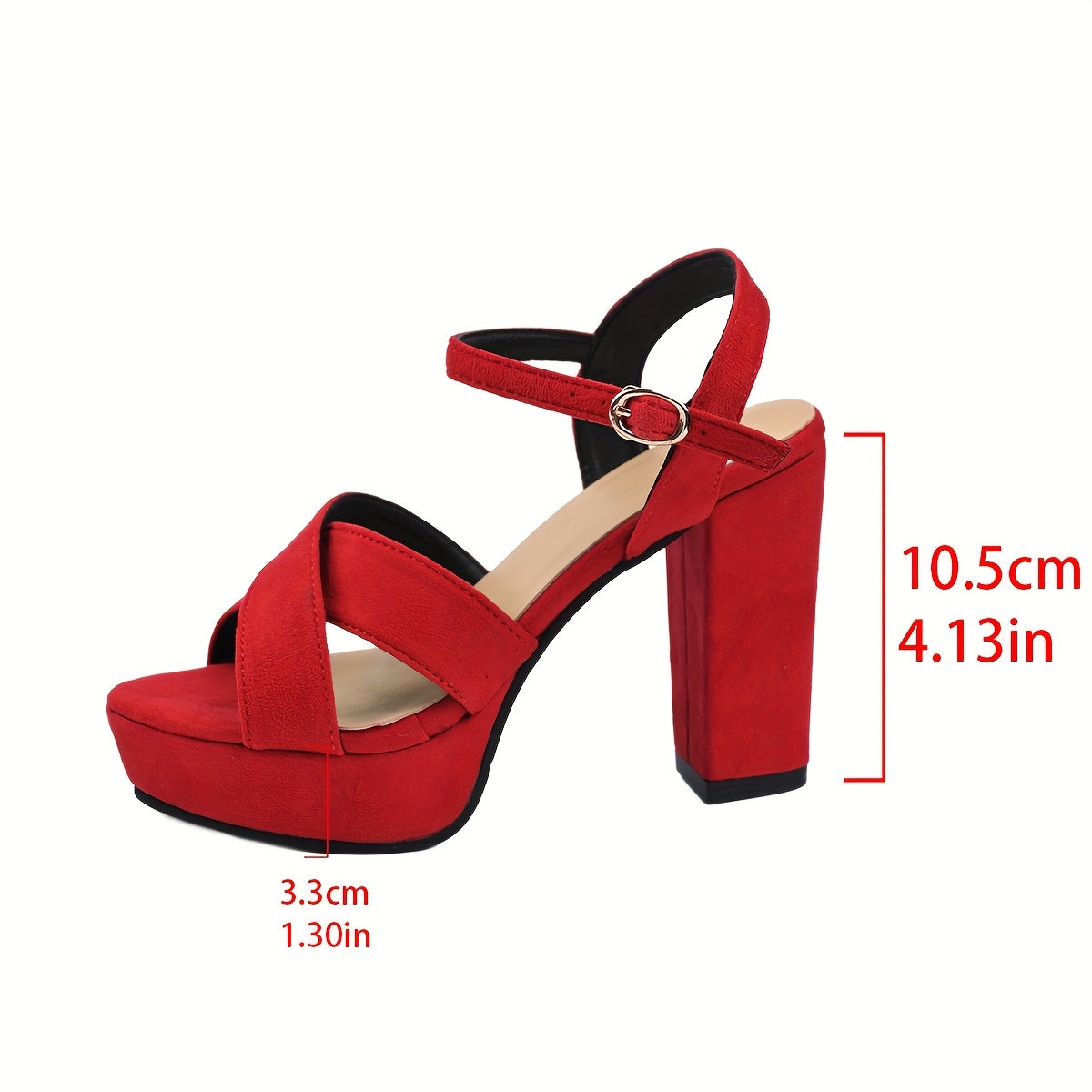 Women'S Stylish Red High-Heel Sandals with Buckle Closure - Elegant Block Heel, Open Toe Design, Perfect for Summer and All Seasons, Fashionable Footwear|Elegant Heel Sandals|Durable Footwear