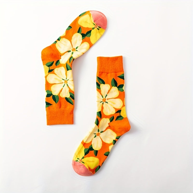 5 Pairs Socks Cartoon Art Flower Plant Kawaii Funny Casual Sock Hosiery Streetwear Harajuku Crew Sox