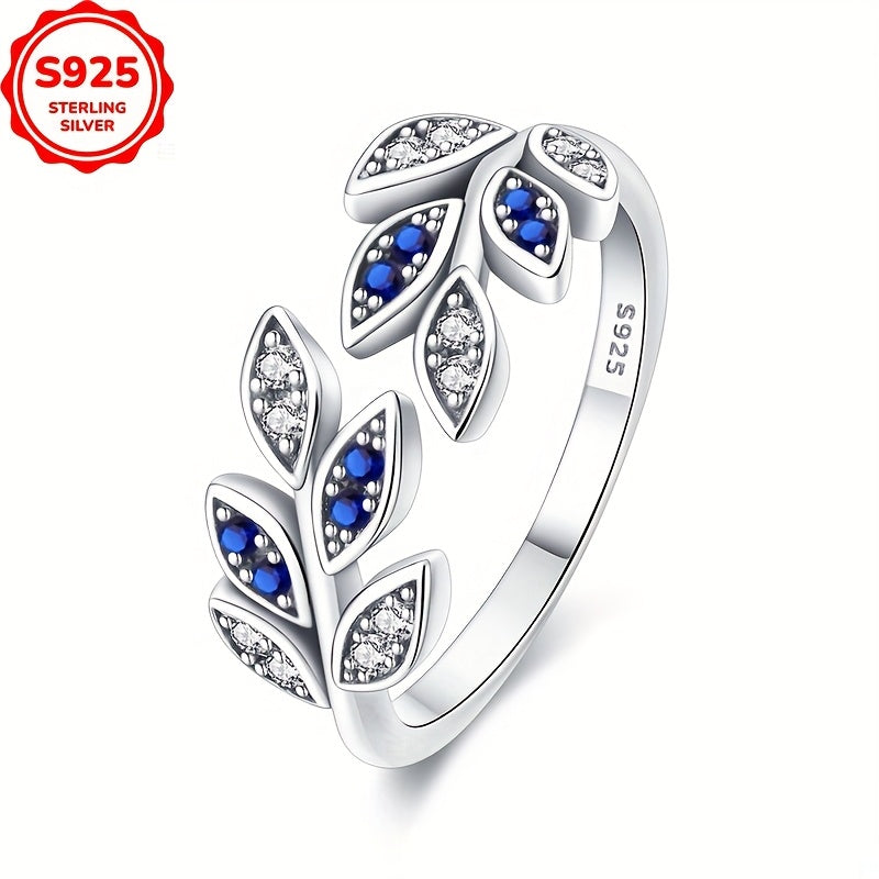 925 Silvery Women's Ring Original Design Leaf Open Ring Classic Engagement Wedding Jewelry