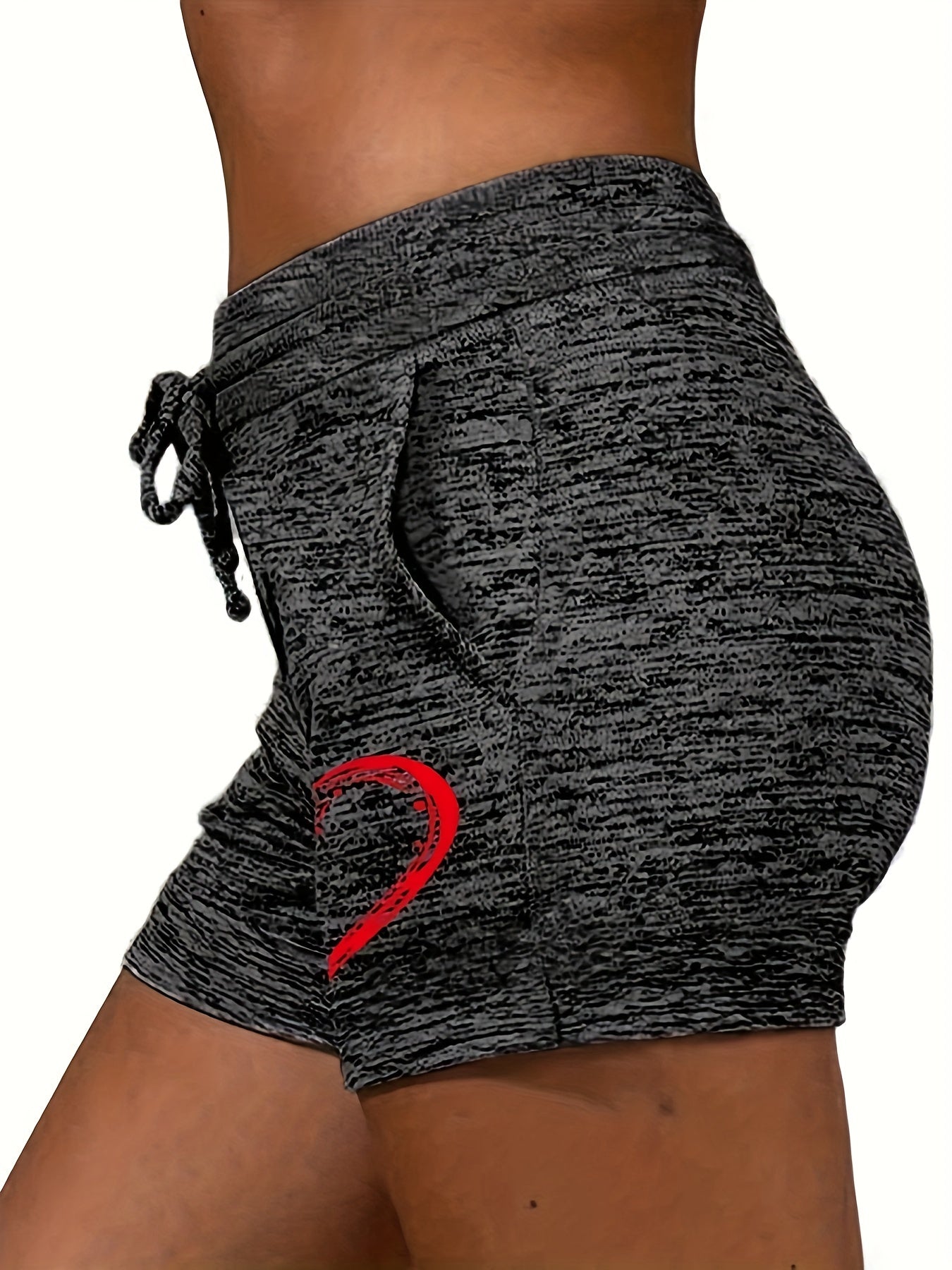 Heart Print Drawstring Shorts, Sports Casual Summer Shorts, Women's Clothing